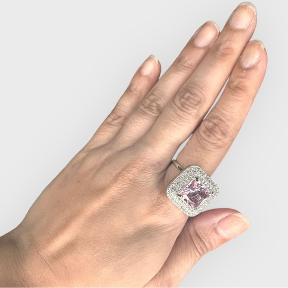 Fashion Jewellery American Diamonds with Pink Crystal Adjustable Statement Ring - Picture 2 of 5